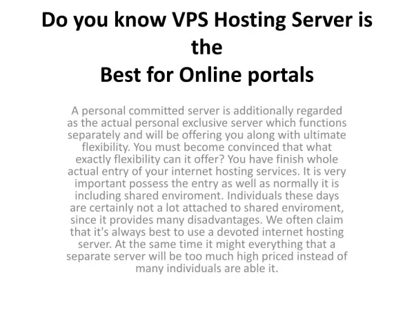 Do you know VPS Hosting Server is the Best for Online portal