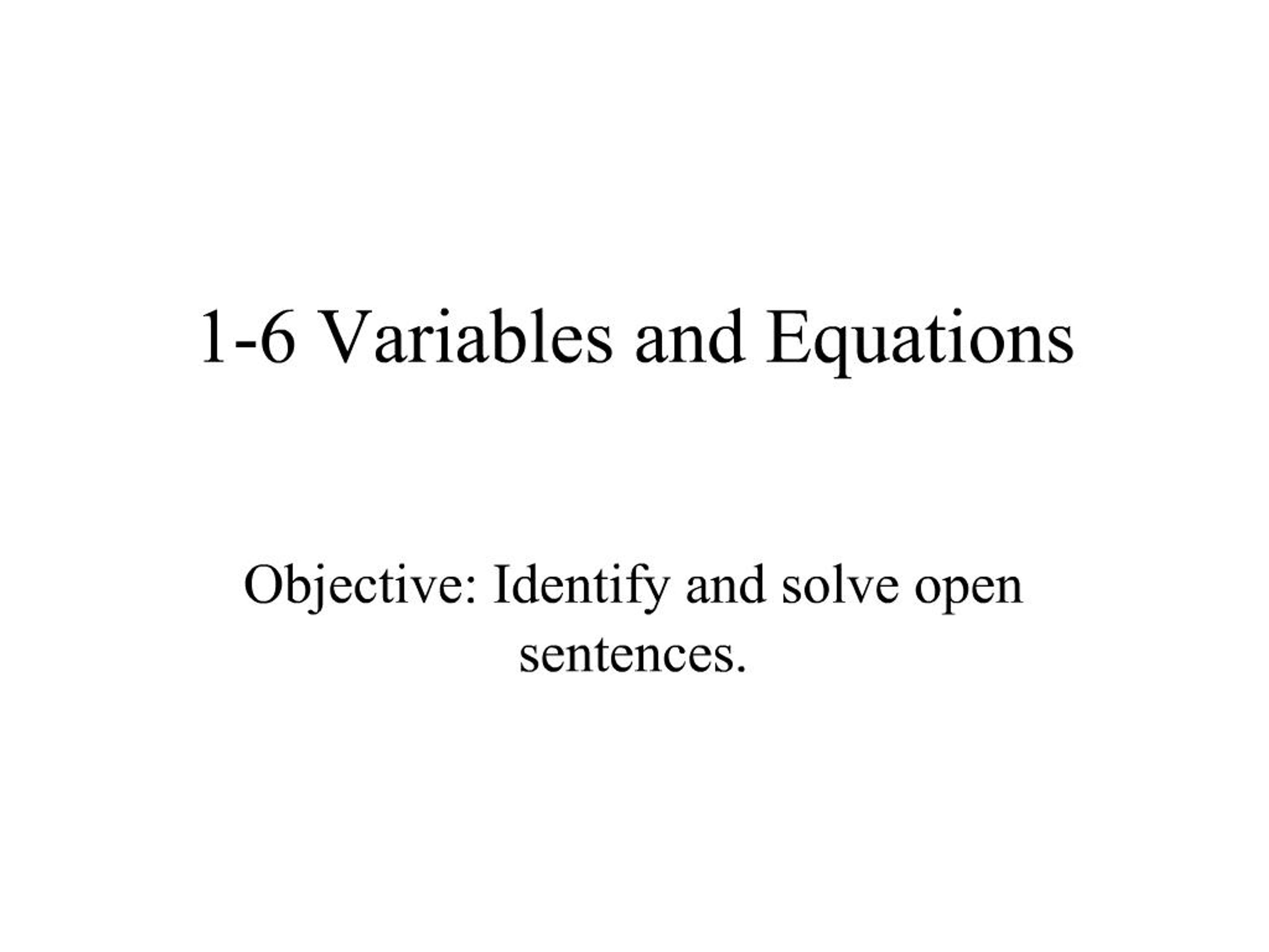 PPT - 1-6 Variables and Equations PowerPoint Presentation, free ...