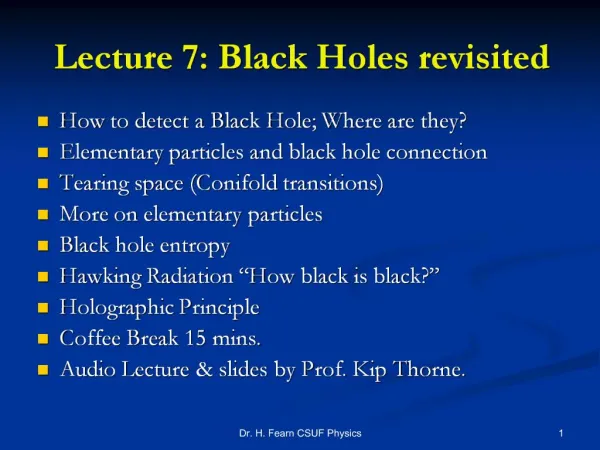 Lecture 7: Black Holes revisited