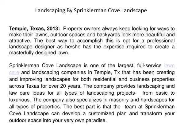 Landscaping By Sprinklerman Cove Landscape