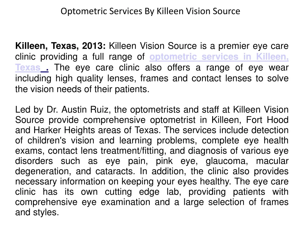 optometric services by killeen vision source