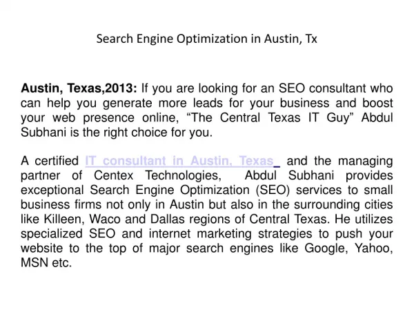Search Engine Optimization in Austin, Tx