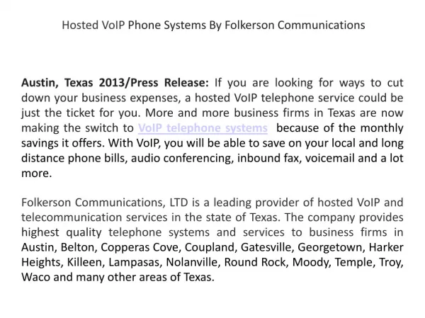 Hosted VoIP Phone Systems By Folkerson Communications