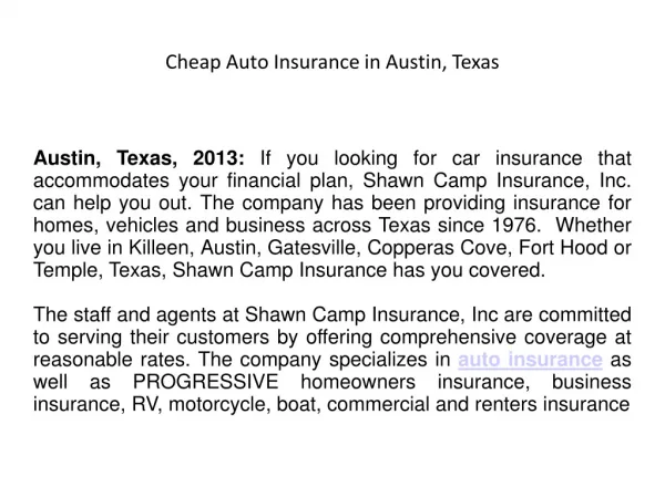 Cheap Auto Insurance in Austin, Texas