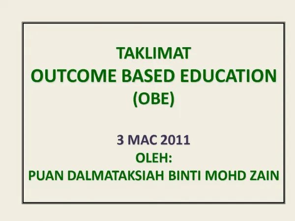 TAKLIMAT OUTCOME BASED EDUCATION OBE 3 MAC 2011