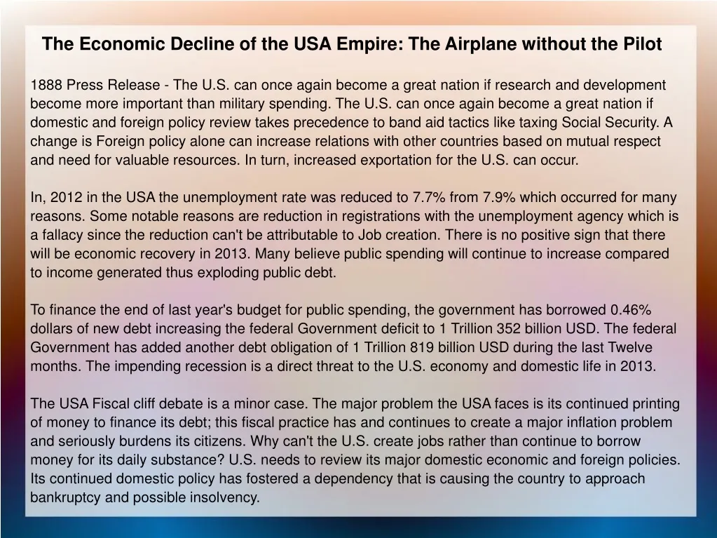 the economic decline of the usa empire