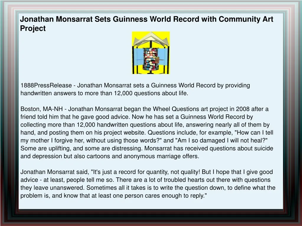 jonathan monsarrat sets guinness world record