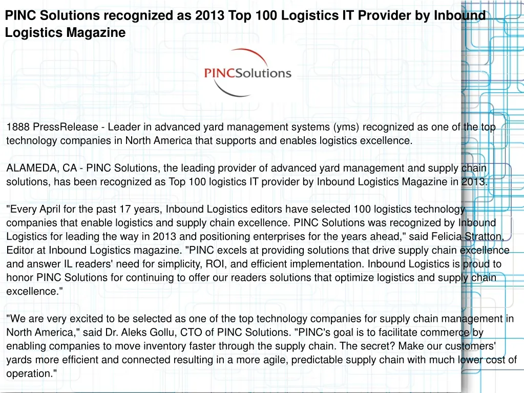 pinc solutions recognized as 2013