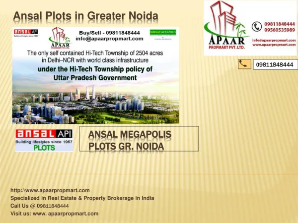 Ansal Megapolis Plots Resale Project $$ 09811848444