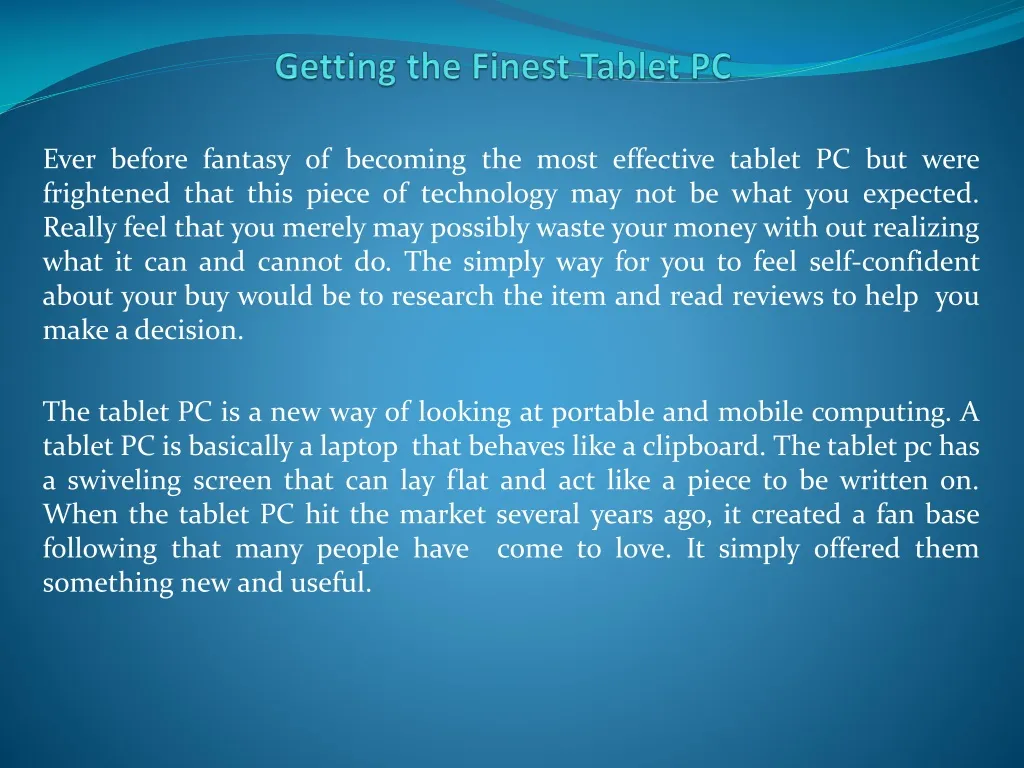 getting the finest tablet pc
