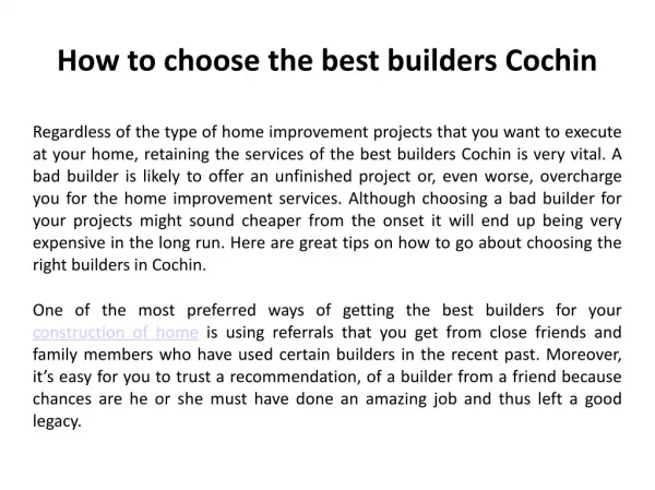 How To Choose The Best Builders Cochin