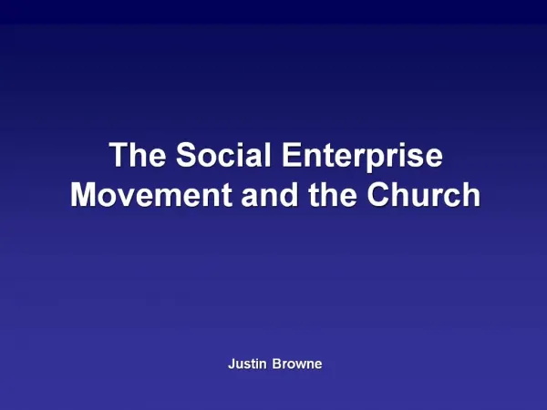 The Social Enterprise Movement and the Church
