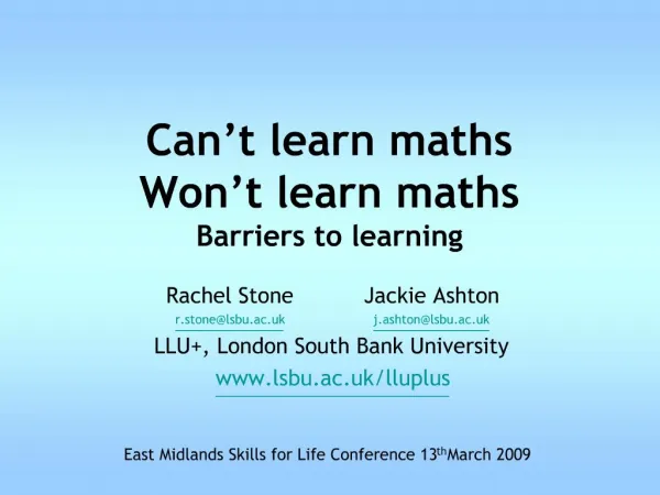 Can t learn maths Won t learn maths Barriers to learning