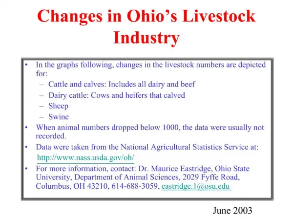 Changes in Ohio s Livestock Industry