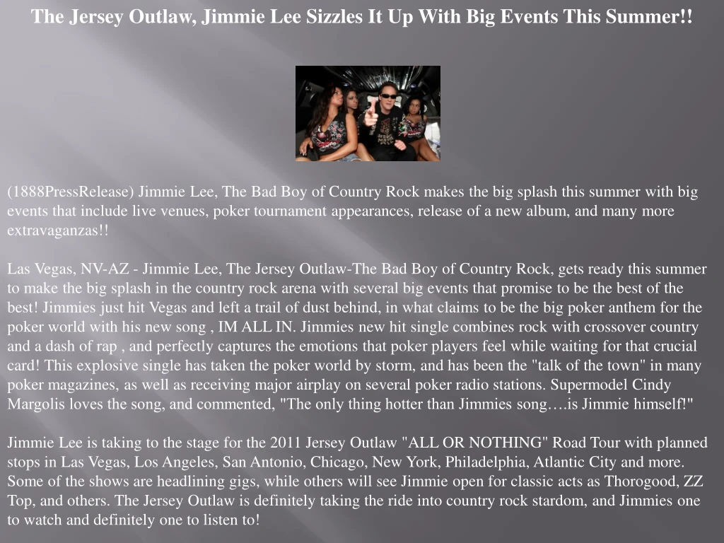 the jersey outlaw jimmie lee sizzles it up with