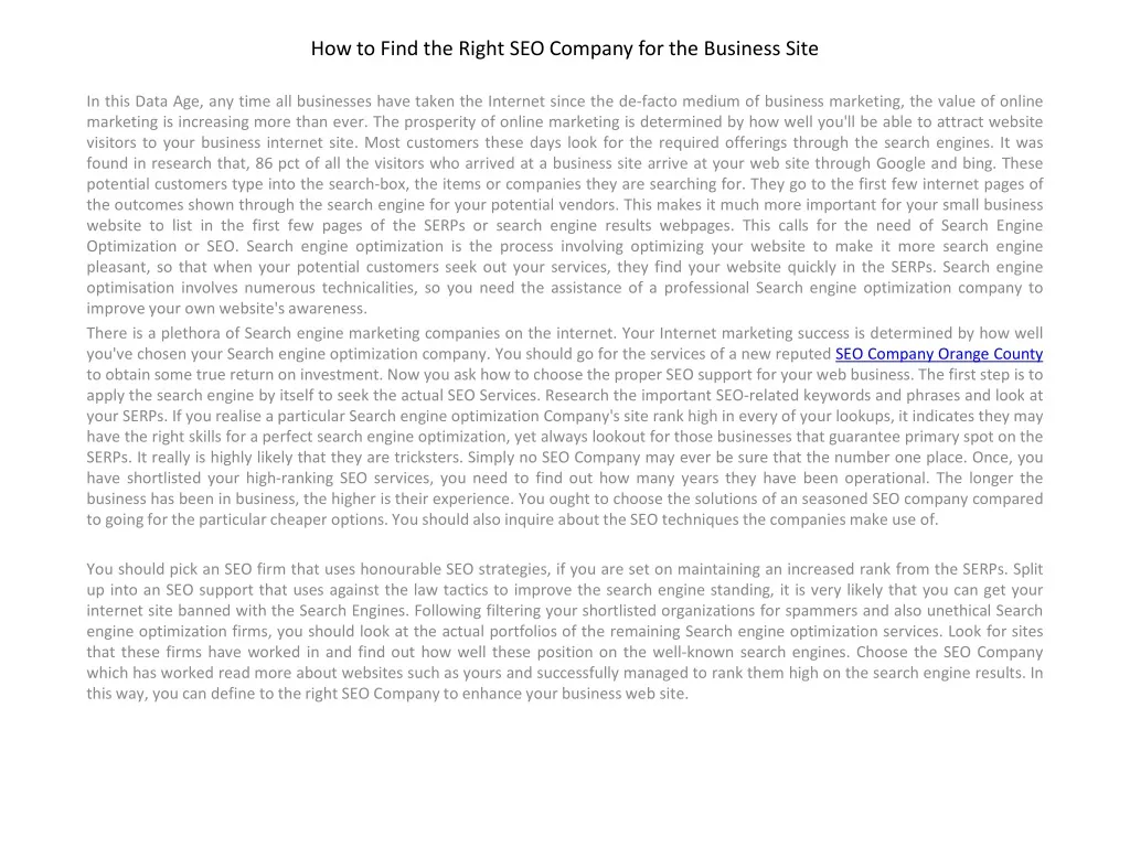 how to find the right seo company for the business site