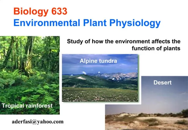 Biology 633 Environmental Plant Physiology