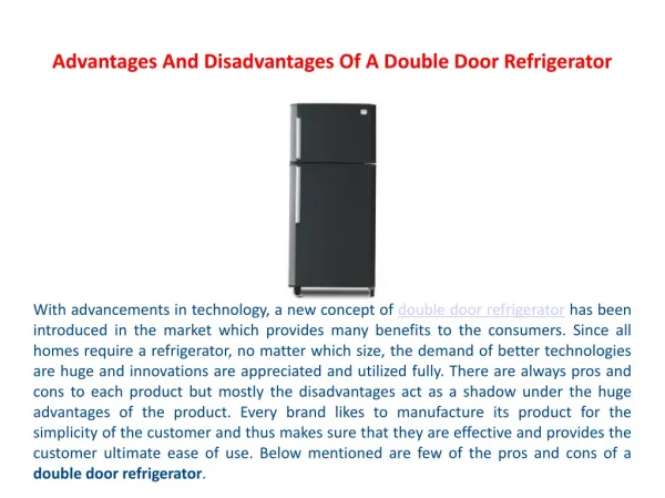 Advantages And Disadvantages Of A Double Door Refrigerator
