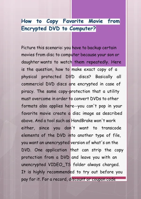 How to Copy Favorite Movie from Encrypted DVD to Computer?