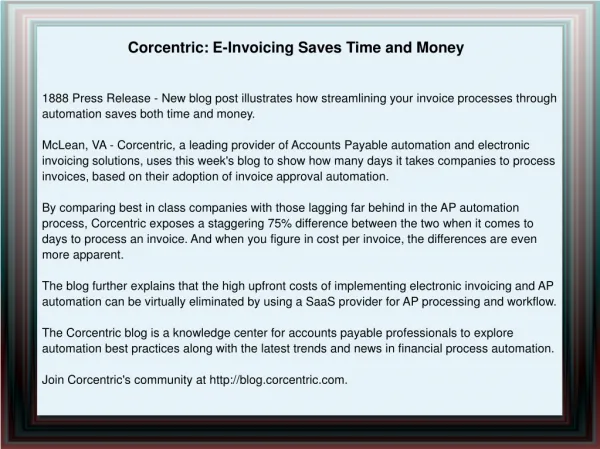 Corcentric: E-Invoicing Saves Time and Money