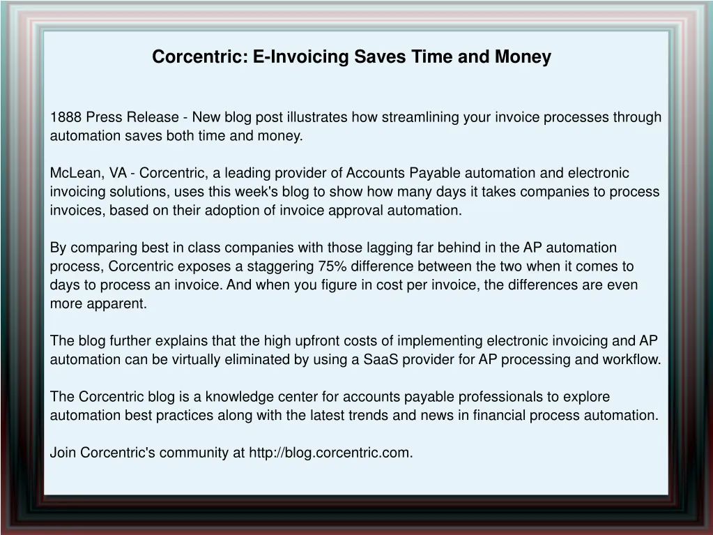 corcentric e invoicing saves time and money