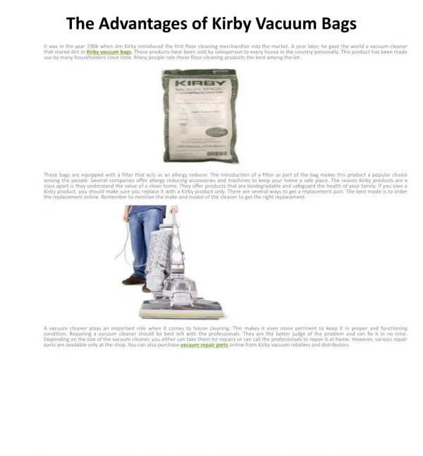 The Advantages of Kirby Vacuum Bags