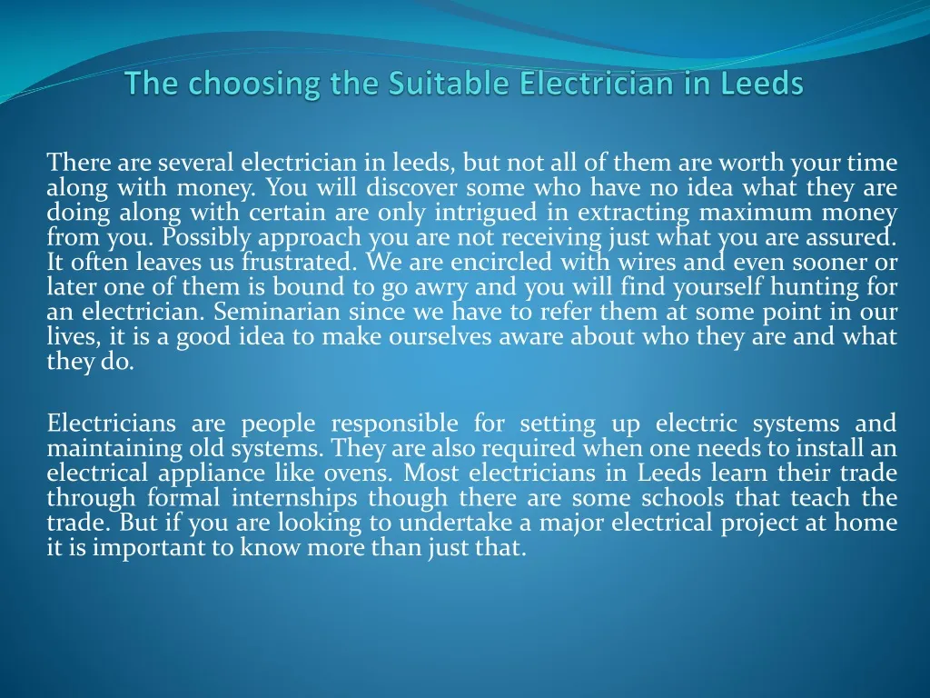 the choosing the suitable electrician in leeds