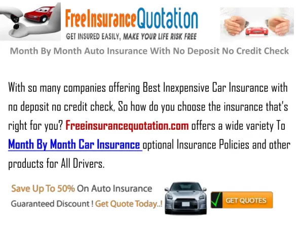 Month To Month Auto Insurance With No Deposit No Credit