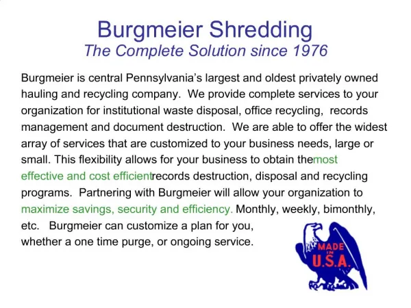 Burgmeier Shredding The Complete Solution since 1976