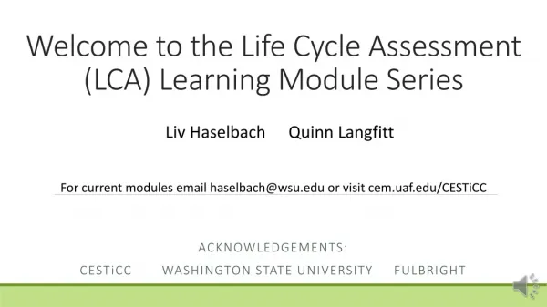 welcome to the life cycle assessment lca learning module series