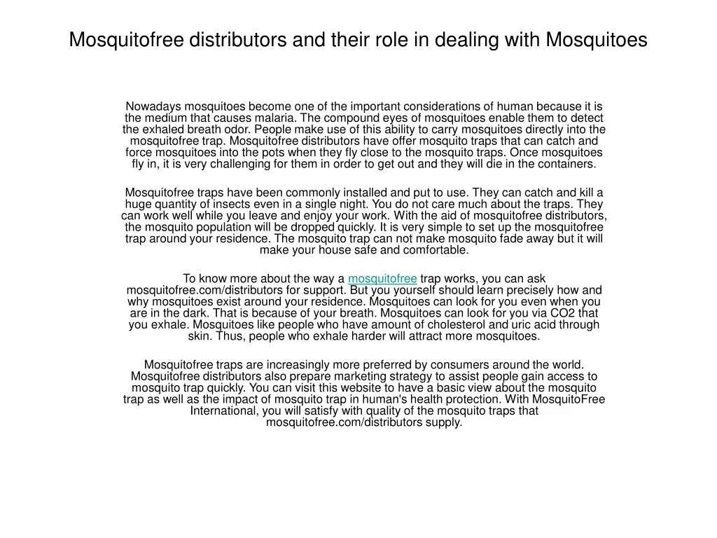 mosquitofree distributors and their role in dealing with mosquitoes