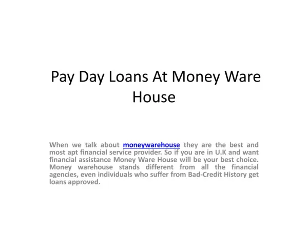 Pay Day Loans At Money Ware House