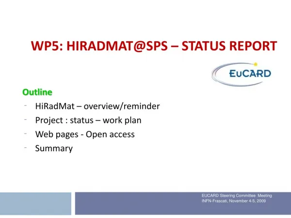 wP5: HiRadMat@SPS – Status report