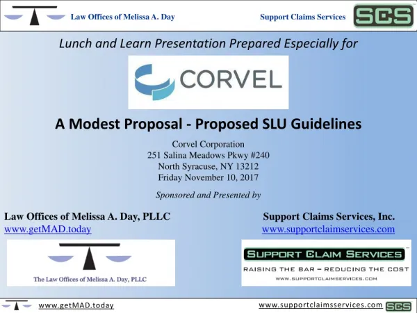 Lunch and Learn Presentation Prepared Especially for A Modest Proposal - Proposed SLU Guidelines