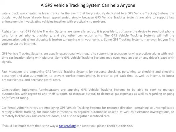 A GPS Vehicle Tracking System Can help Anyone