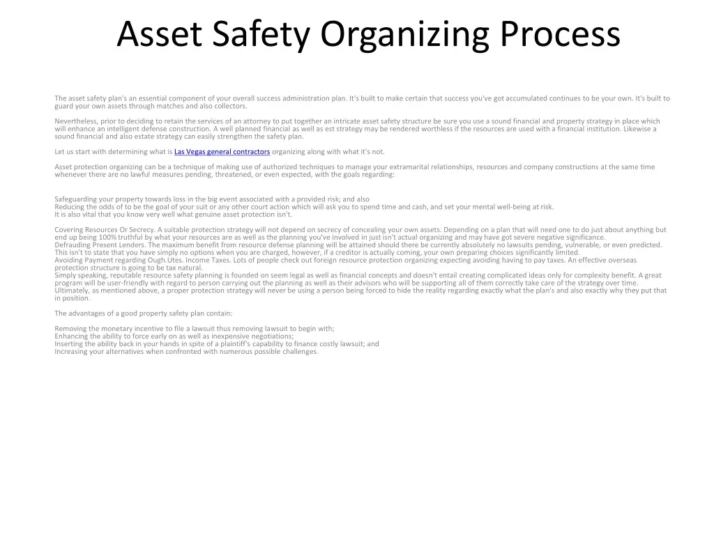 asset safety organizing process