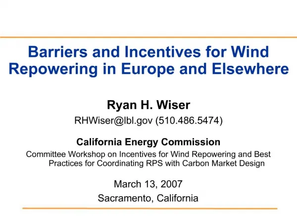 Barriers and Incentives for Wind Repowering in Europe and Elsewhere