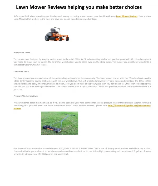 Lawn Mower Reviews helping you make better choices