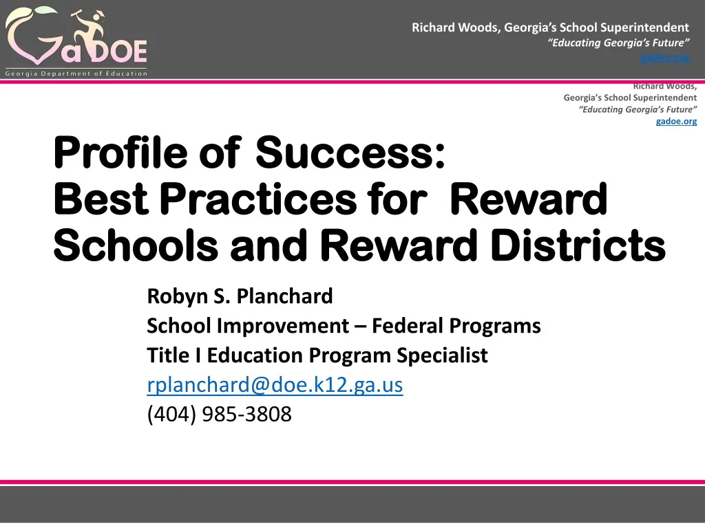 profile of success best practices for reward schools and reward districts