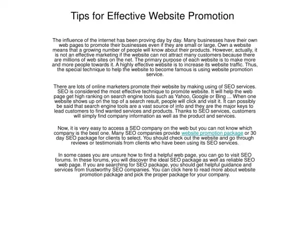 website promotion package
