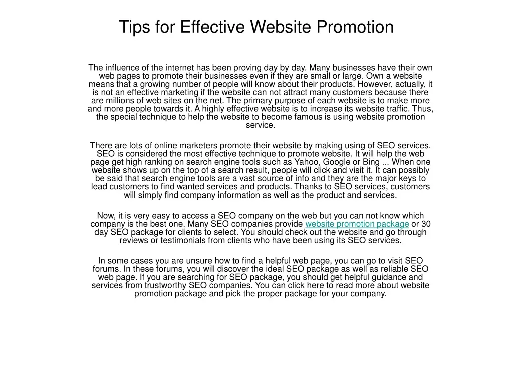 tips for effective website promotion