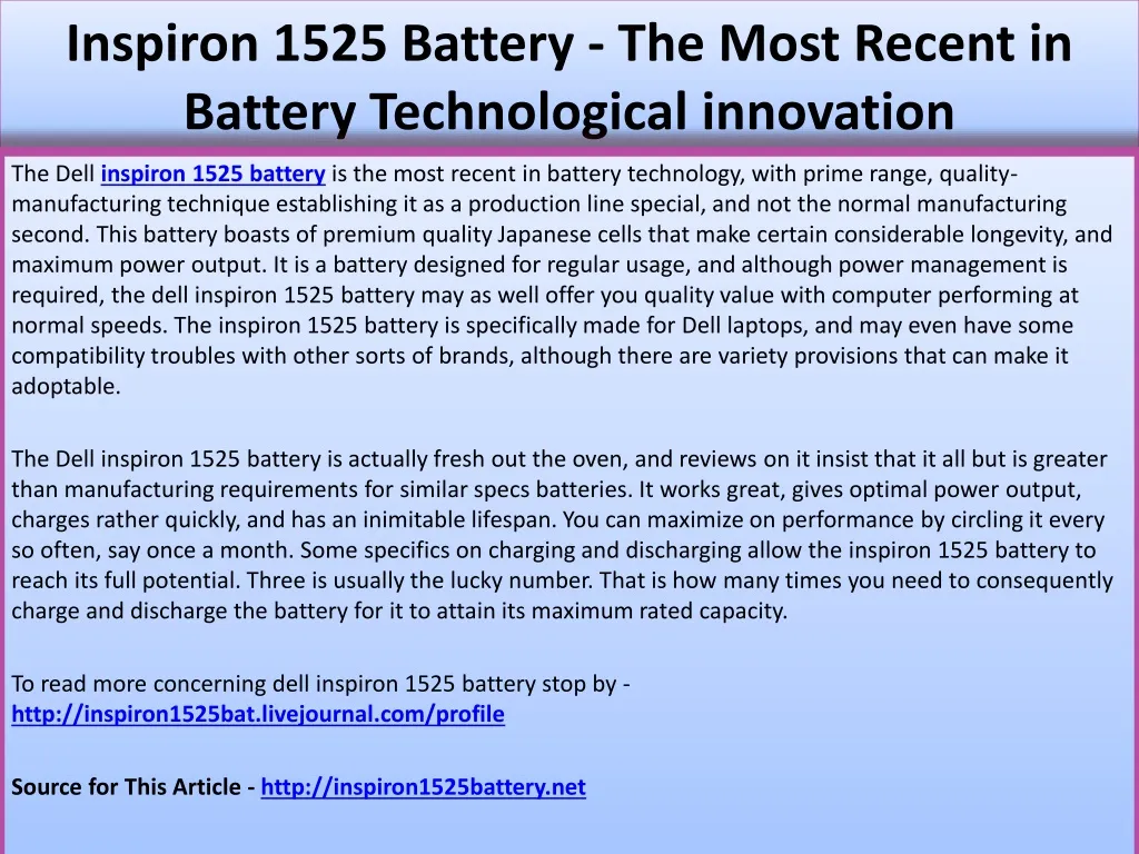inspiron 1525 battery the most recent in battery technological innovation