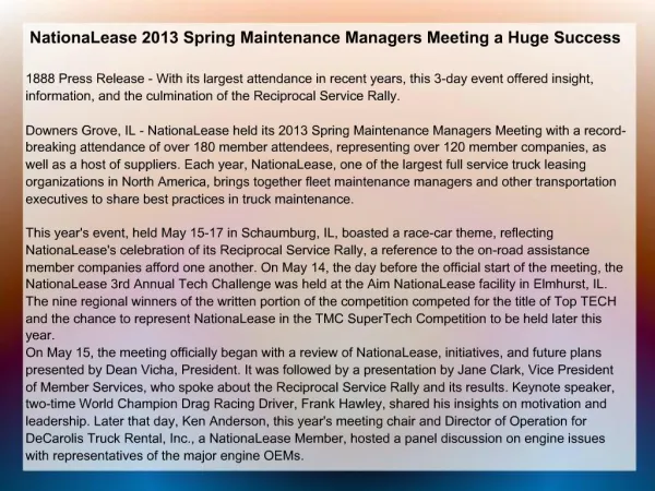 NationaLease 2013 Spring Maintenance Managers Meeting a Huge