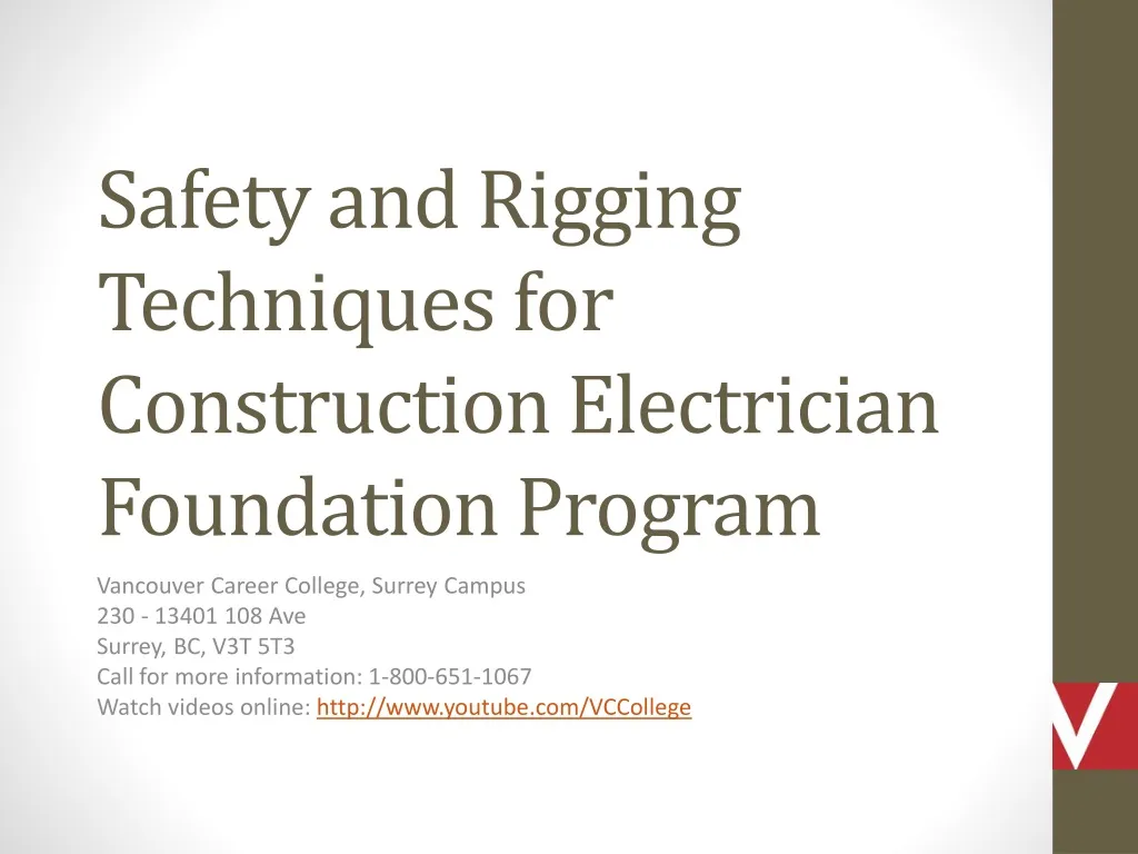 safety and rigging techniques for construction electrician foundation program