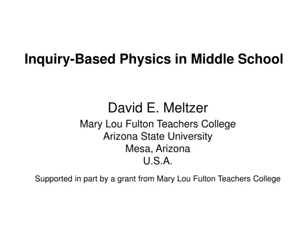 Inquiry-Based Physics in Middle School
