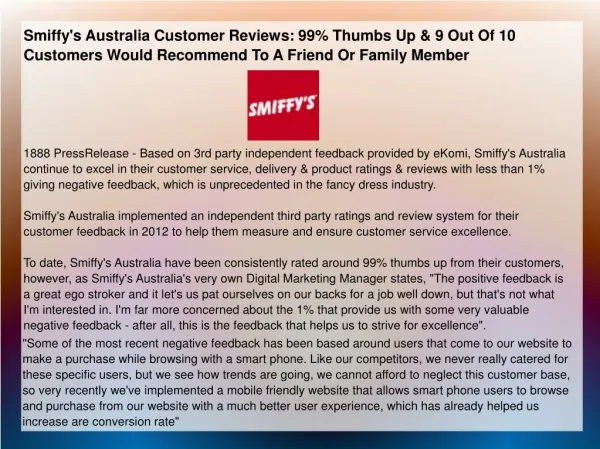 Smiffy's Australia Customer Reviews: 99% Thumbs Up & 9 Out O