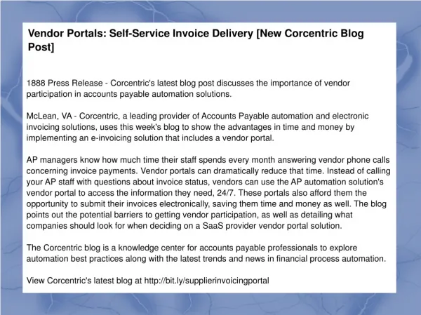 Vendor Portals: Self-Service Invoice Delivery [New Corcentri