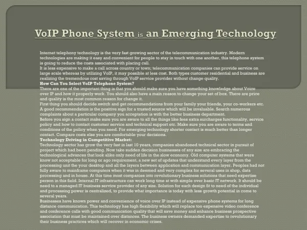 VoIP Phone System is an Emerging Technology