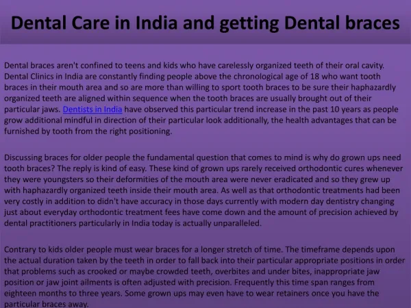 Dental Care in India and getting Dental braces