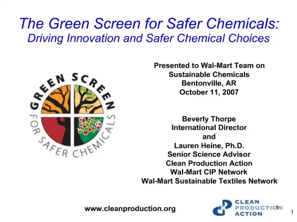 The Green Screen for Safer Chemicals: Driving Innovation and Safer Chemical Choices